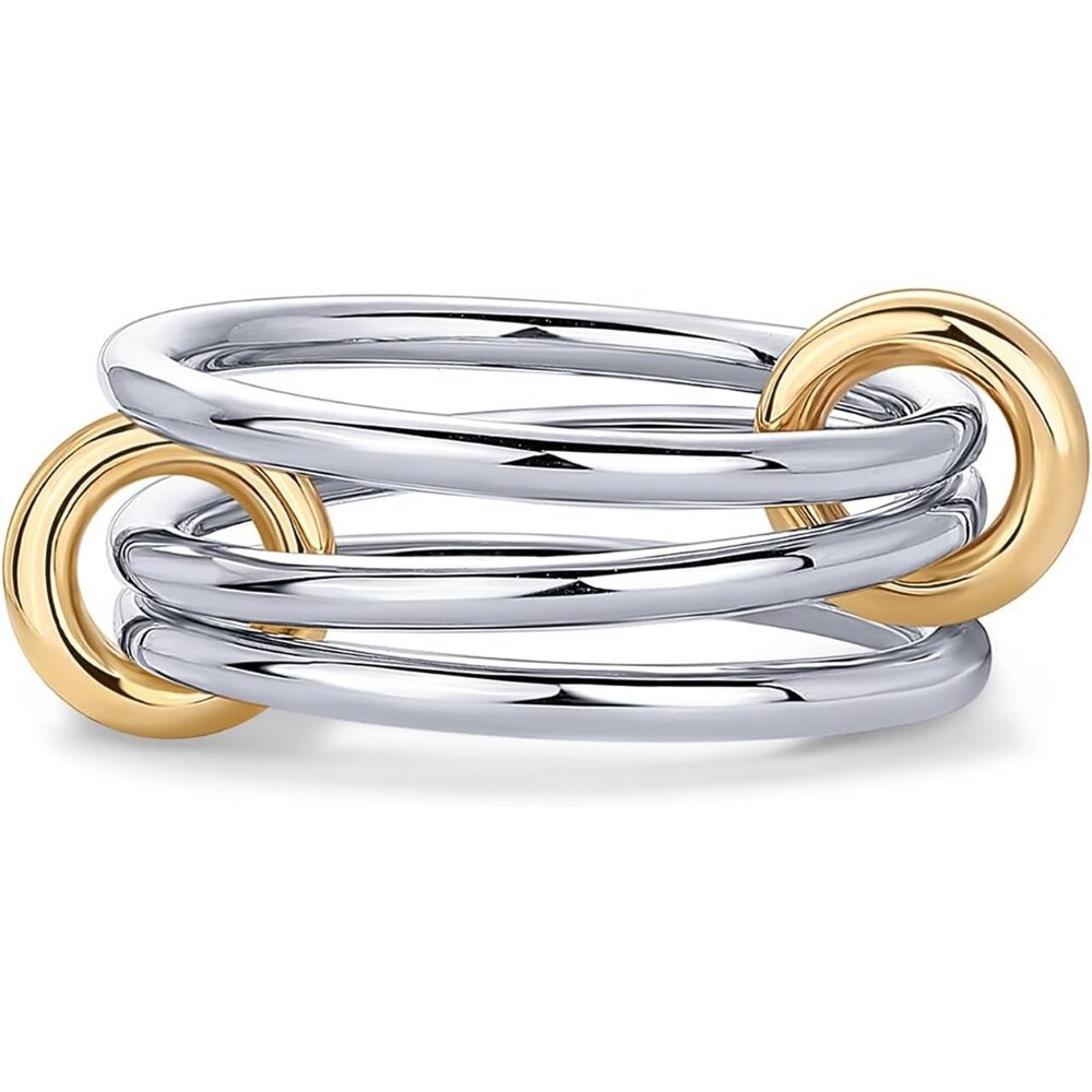 14K Gold Plated Interlocked Stackable Rings for Women - Statement Mixed Metals M